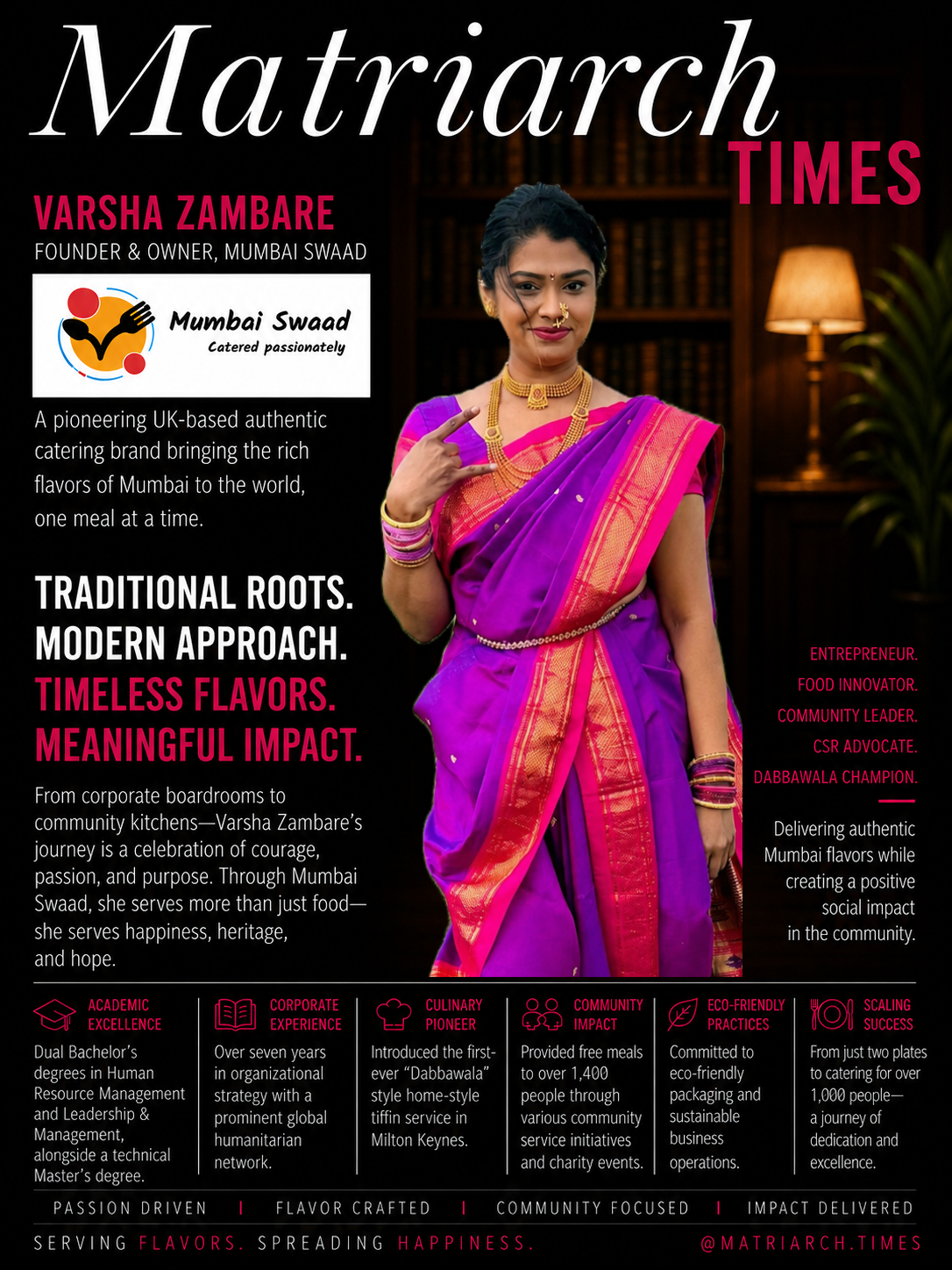 Varsha Zambare, founder of Mumbai Swaad UK, entrepreneur, and pioneer of authentic Mumbai-style catering.