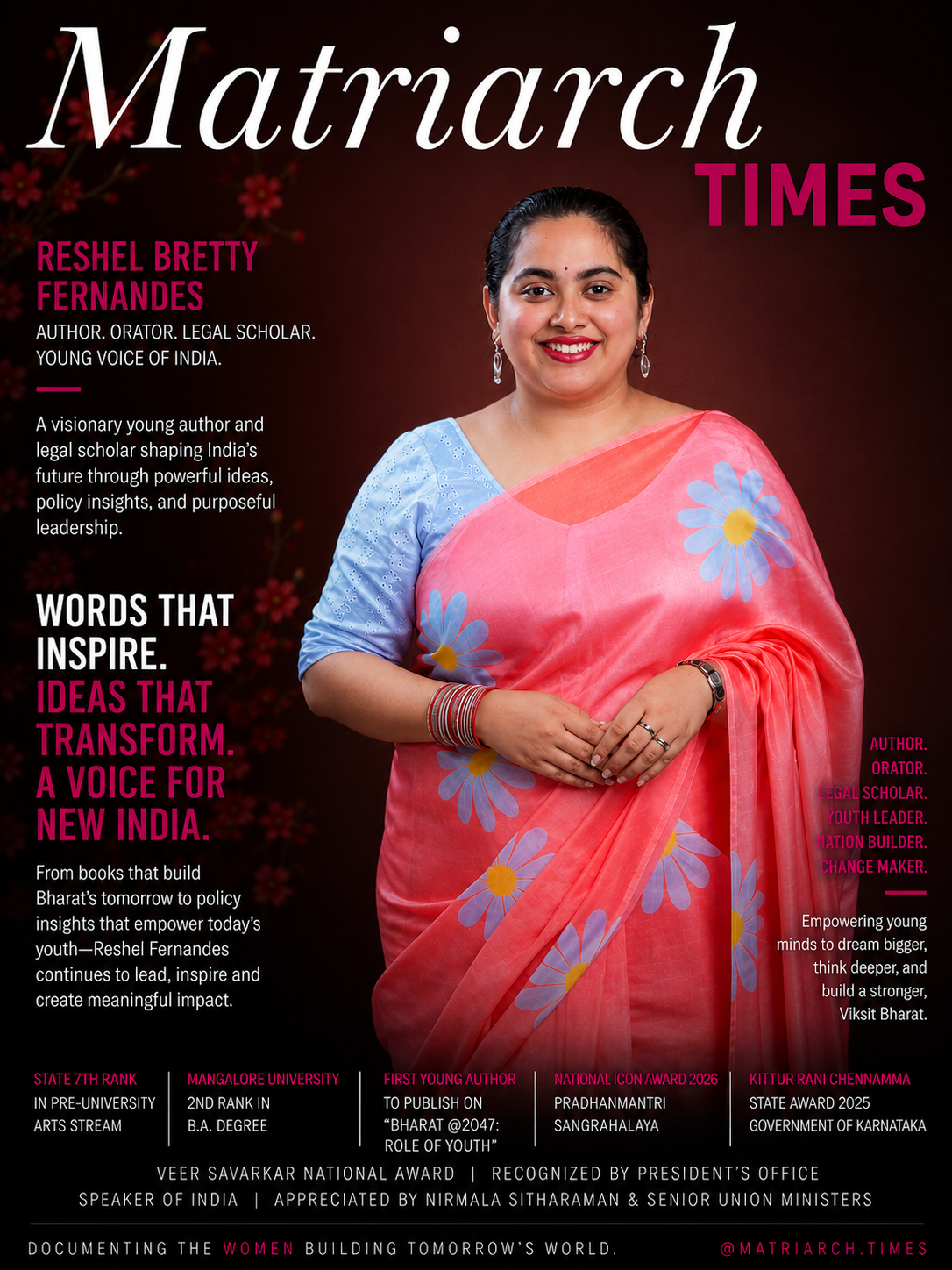 Reshel Bretny Fernandes, author, legal scholar, youth leader, and orator featured by Matriarch Times.