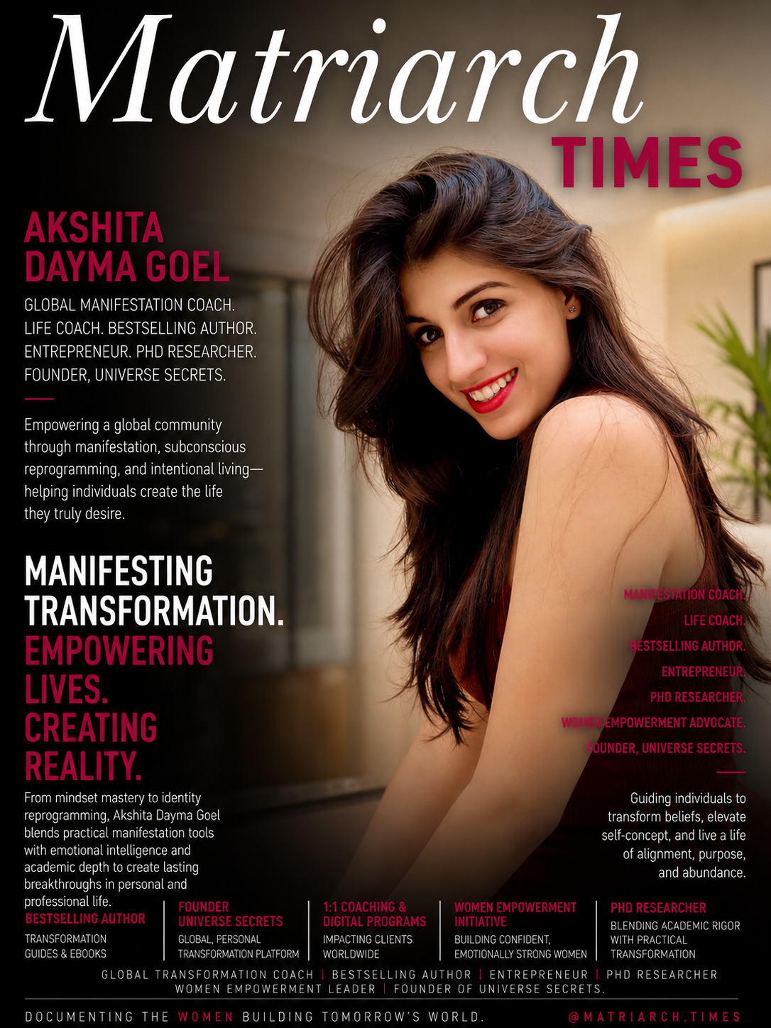 Akshita Dayma Goel, manifestation coach, entrepreneur, bestselling author, and founder of Universe Secrets.